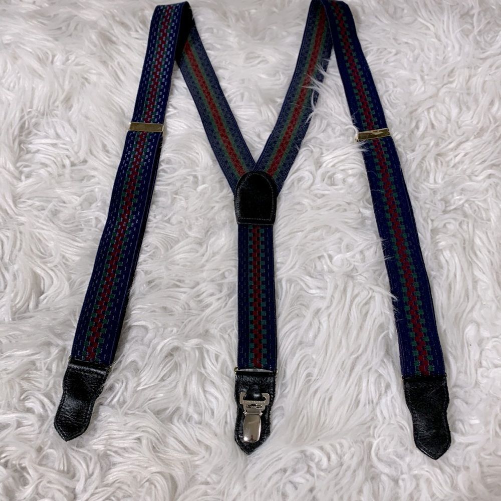 CAS Suspenders Made In Germany elastic leather detail silvertone hardware men